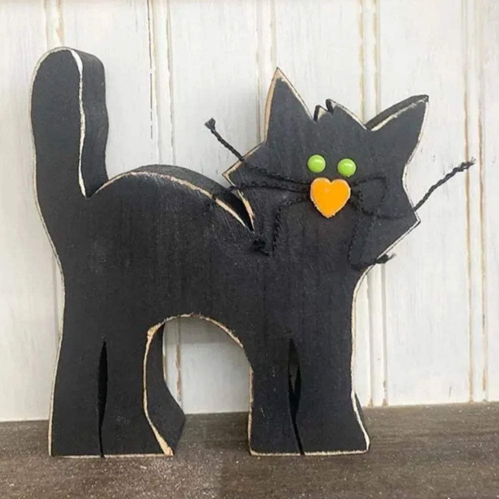 Black Decorative Cat Figurine - Charming Cat Décor - DYI